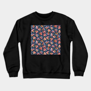 AFP22-02-ai Daisy field with leaves and polka dots oranges and blues on navy-blue -02 Crewneck Sweatshirt